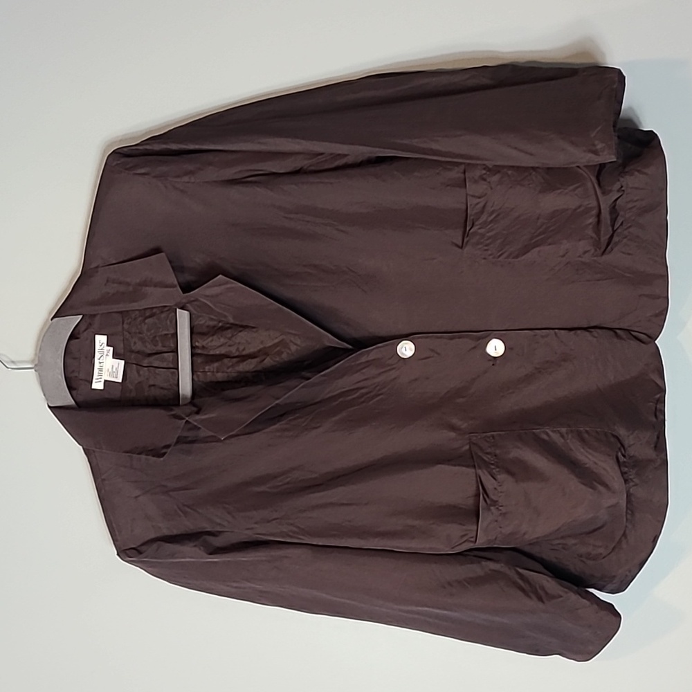 Vintage silk Slouchy jacket Chocolate Brown Office Luxury Womens PXL Oversized